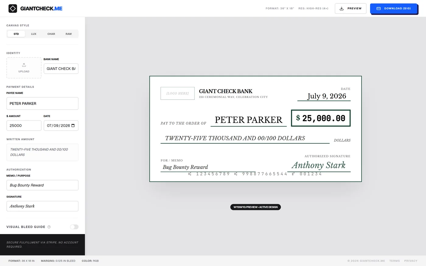 How to make a giant check