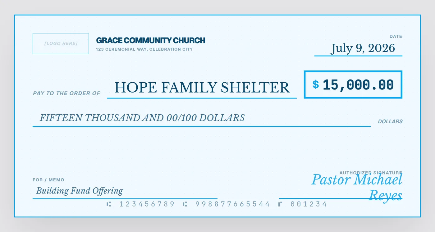 Church donation giant check template