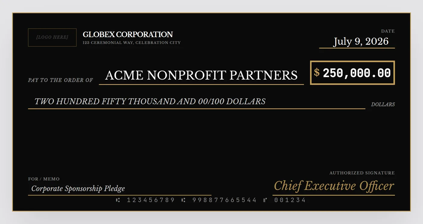 Corporate check presentation ceremony